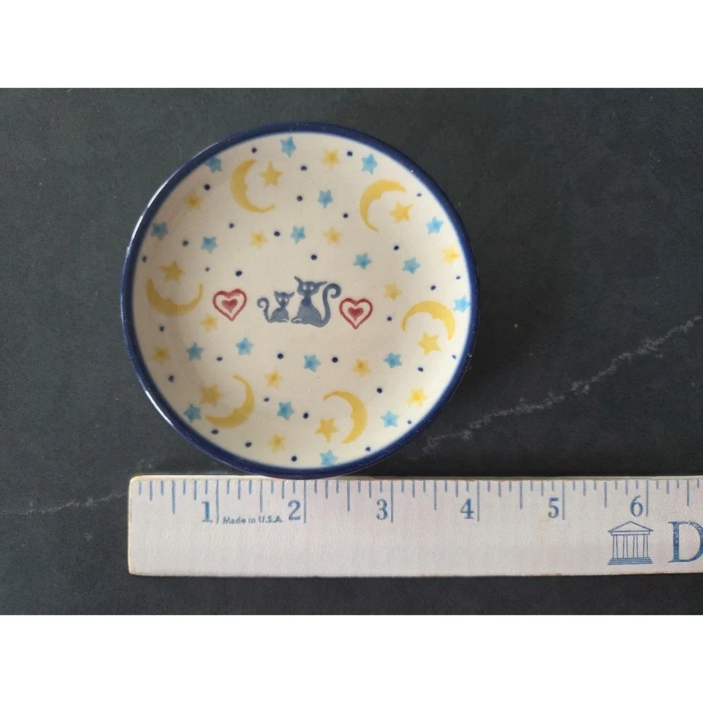 Polish Pottery Tea Bag Plates, Kittens of the Heart, Pair - RARE